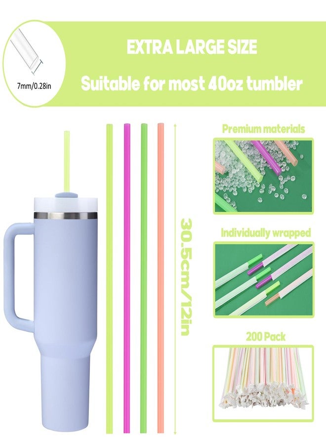 Haundry 200Pcs Disposable Straws for 40 OZ Tumbler, Extra Long Straws Disposable for Stanley Cup 30oz 40oz Tumbler, Neon Colored Plastic Straw Individually Wrapped for Tumblers, Milk, Juice, Home, Party Use - Image 2